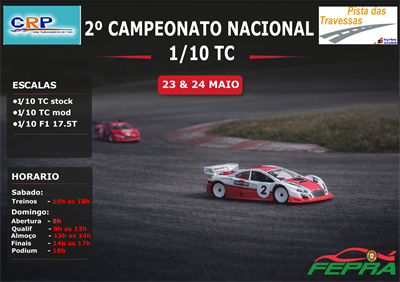 2ª Prova do Campeonato Nacional 1/10 TC Stock, Mod e Trofeu F1